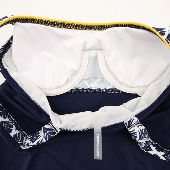 Lands End Tankini Swim Top Navy Yellow White Pattern Underwire Support Size 4P - Picture 6 of 8
